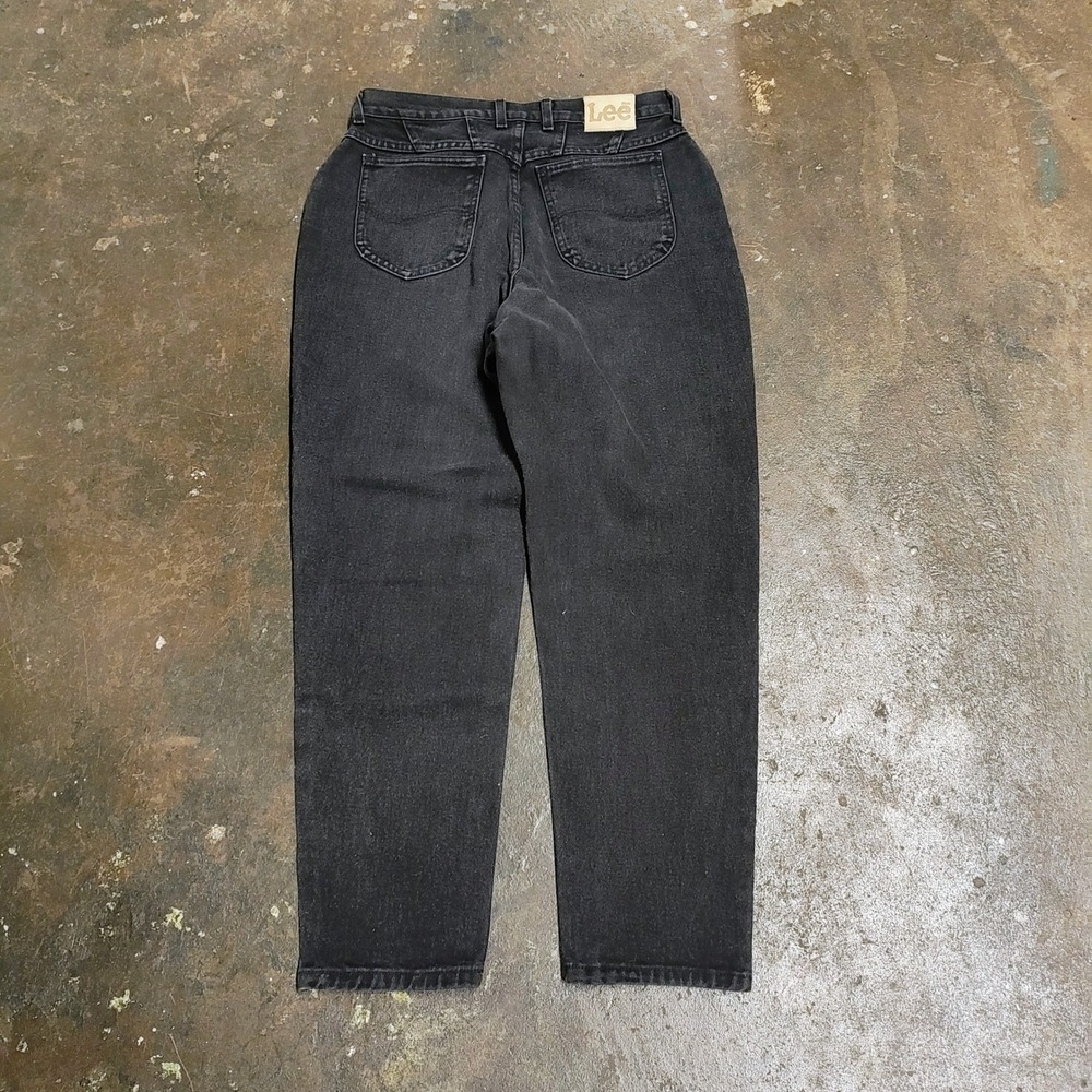 VTG Lee Jeans Womens 12 Short Mom High Waist Black Tapered Leg USA Made 90s Rise
